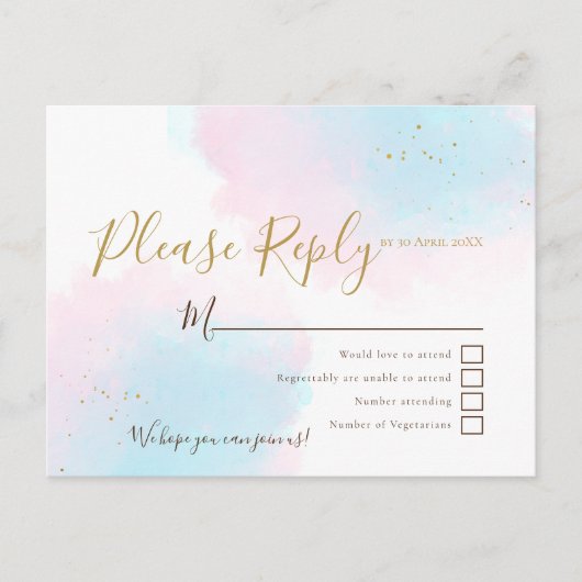 Rosa und blaue Aquarellfarben Hochzeitsszenario RS Postkarte (Vorderseite)