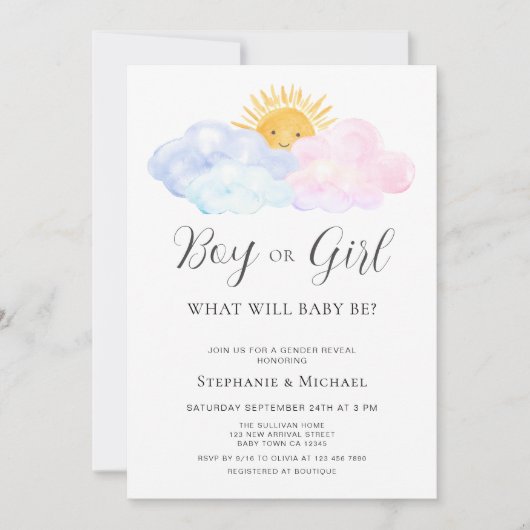 Rosa und blaue Aquarellfärbung Einladung (Vorderseite)