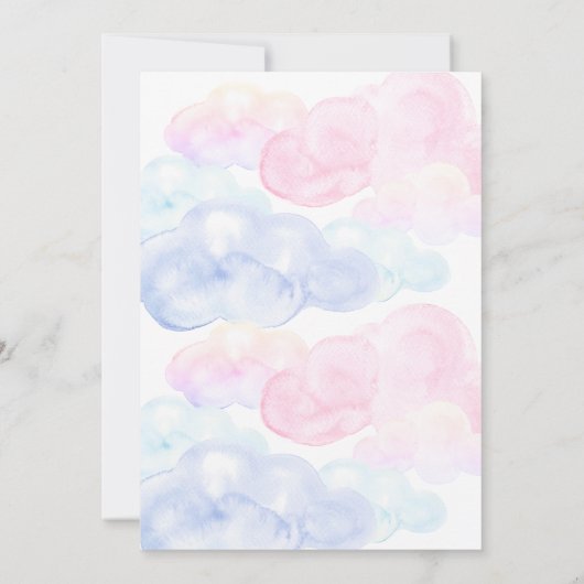 Rosa und blaue Aquarellfärbung Einladung (Rückseite)