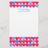 Rosa und blaue Aquarellherzen personalisiert Briefpapier (Vorderseite)