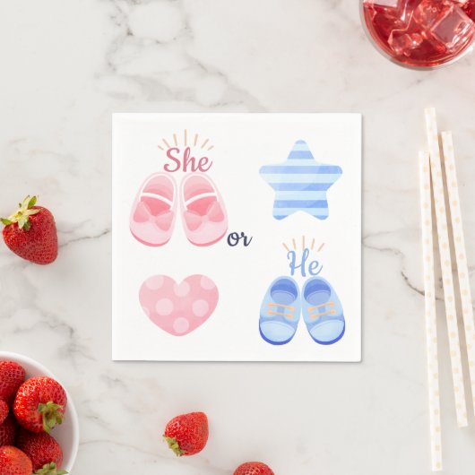 Rosa und Blaue Baby Schuhe Sie oder Er? Geschlecht Serviette (Beispiel)