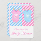 Rosa und blaue Babydusche Einladung Twins Opt 1 (Vorne/Hinten)