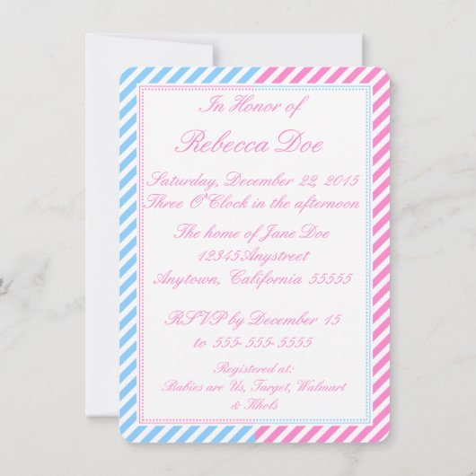 Rosa und blaue Babydusche Einladung Twins Opt 1 (Rückseite)