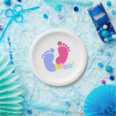 Rosa und blaue Babyfußabdrücke Pappteller (Party)