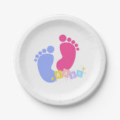 Rosa und blaue Babyfußabdrücke Pappteller (Vorderseite)