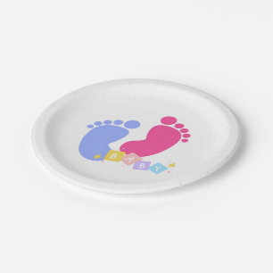 Rosa und blaue Babyfußabdrücke Pappteller