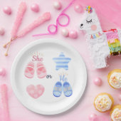 Rosa und Blaue Babyschuhe Sie oder Er? Geschlecht Pappteller (Party)