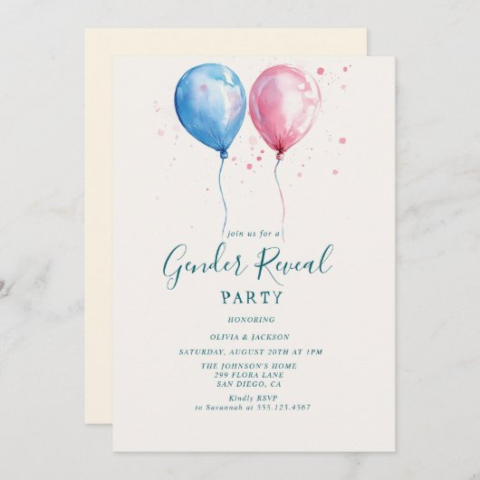 Rosa und blaue Balkone Geschlechtsverkehr Party Einladung (Vorne/Hinten)