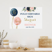 Rosa und blaue Ballons Babydusche Twins Zeichen Poster (Küche)