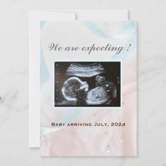 Rosa und blaue Bänder mit Baby-Ultraschall Ankündigung (Vorderseite)