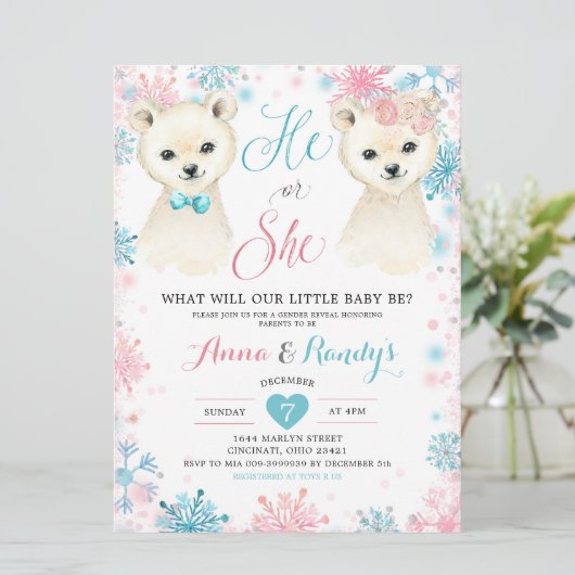 Rosa und blaue Bären - Aufdeckung der Einladung (Stehend Vorderseite)