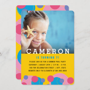 Rosa und blaue Blasen Foto Girl Geburtstagsparty Einladung