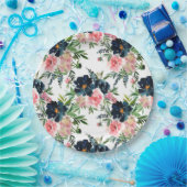 Rosa und blaue blühende Rose Hochzeit Pappteller (Party)