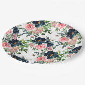 Rosa und blaue blühende Rose Hochzeit Pappteller (Schrägansicht)