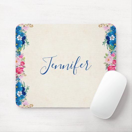 Rosa und blaue Blume Extravagant Mousepad (Mit Mouse)