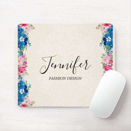Rosa und blaue Blume Extravagant Mousepad (Mit Mouse)