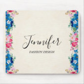 Rosa und blaue Blume Extravagant Mousepad (Vorne)