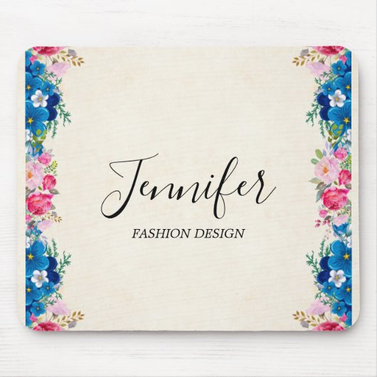 Rosa und blaue Blume Extravagant Mousepad (Vorne)