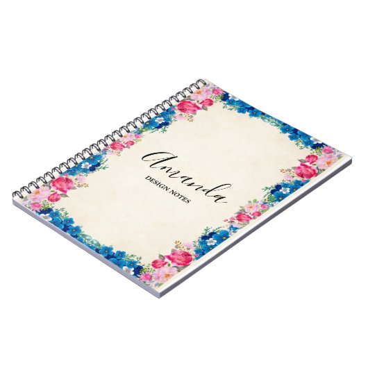 Rosa und blaue Blume Extravagant Notizblock (Linke Seite)