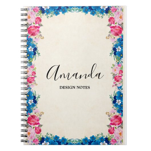 Rosa und blaue Blume Extravagant Notizblock (Vorderseite)