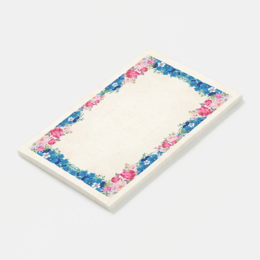 Rosa und blaue Blume Extravagant Post-it Klebezettel (angewinkelt)