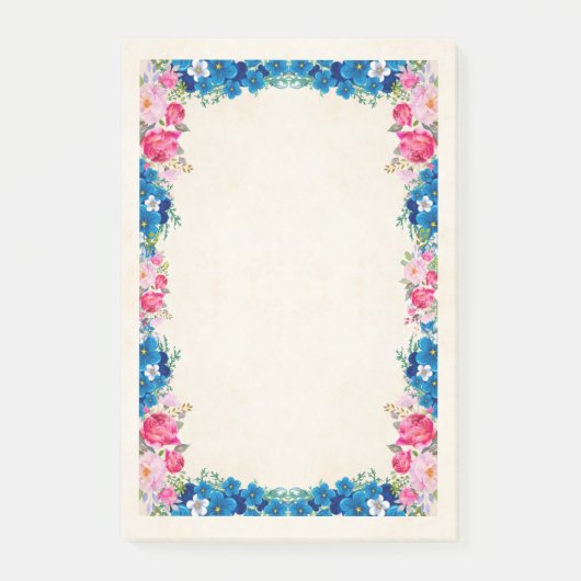 Rosa und blaue Blume Extravagant Post-it Klebezettel (Vorderseite)