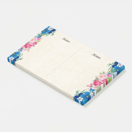 Rosa und blaue Blume Extravagant Post-it Klebezettel (angewinkelt)