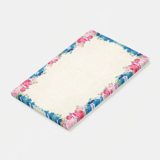Rosa und blaue Blume Extravagant Post-it Klebezettel (angewinkelt)