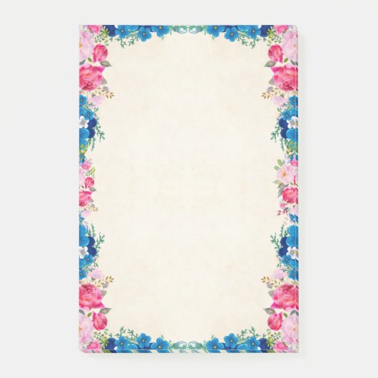 Rosa und blaue Blume Extravagant Post-it Klebezettel (Vorderseite)