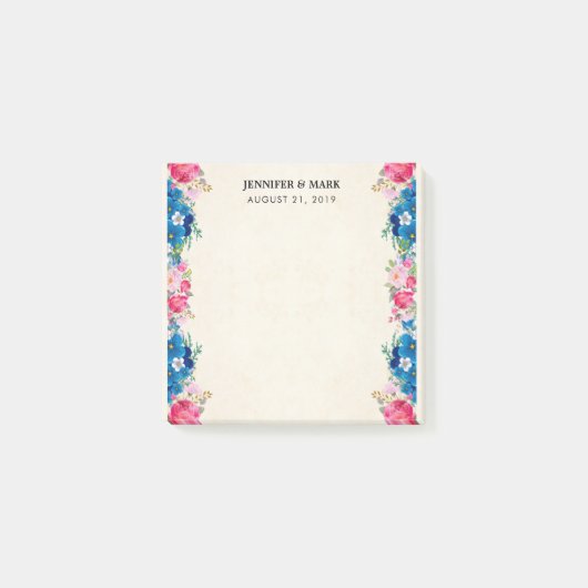 Rosa und blaue Blume Rahmen Extravagante Hochzeit Post-it Klebezettel (Vorderseite)
