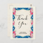 Rosa und blaue Blume Rahmen Extravagante Hochzeit  Postkarte (Vorne/Hinten)