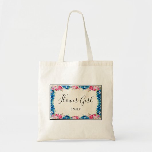 Rosa und blaue Blume Rahmen Extravagante Hochzeits Tragetasche (Vorne)