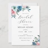 Rosa und blaue Blumen Brautdusche Einladung (Vorderseite)