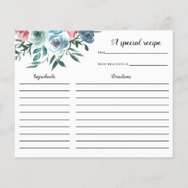 Rosa und blaue Blumen Brautparty Rezept-Karte