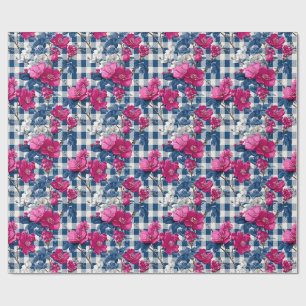 Rosa und blaue Blumen, Decoupage mit schwarzem Gin Geschenkpapier