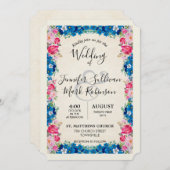 Rosa und blaue Blumen Extravagant Elegante Hochzei Einladung (Vorne/Hinten)