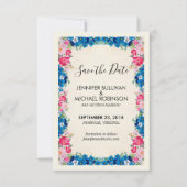 Rosa und blaue Blumen Extravagant Elegante Hochzei Save The Date (Vorderseite)