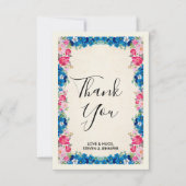 Rosa und blaue Blumen Extravagante RahmenWedding Dankeskarte (Vorderseite)