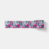 Rosa und blaue Blumen Gingham Pattern Satinband (Vorderseite)