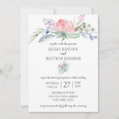 Rosa und blaue Blumen Grüne Hochzeit Einladung (Vorderseite)