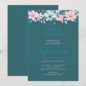 Rosa und blaue Blumen Grünes Brautparty Einladung (Vorne/Hinten)