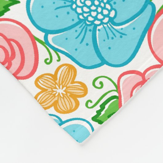 Rosa und blaue Blumen im blauen Hintergrund Fleecedecke (Ecke)