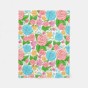 Rosa und blaue Blumen im blauen Hintergrund Fleecedecke