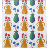 Rosa und blaue Blumen in Töpfen Duschvorhang (Vorderseite)