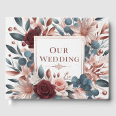 Rosa und blaue Blumen mit Burgund-Rose Gästebuch (Vorderseite)