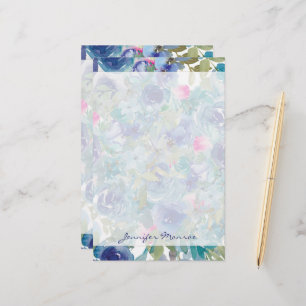 Rosa und blaue Blumen personalisiert Briefpapier