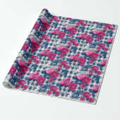 Rosa und blaue Blumen Schwarzer Gingham Dekoupage Geschenkpapier (Ungerollt)