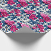Rosa und blaue Blumen Schwarzer Gingham Dekoupage Geschenkpapier (Ecke)