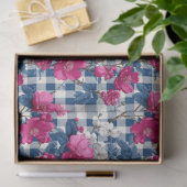Rosa und blaue Blumen Schwarzer Gingham Dekoupage Seidenpapier (Geschenk)