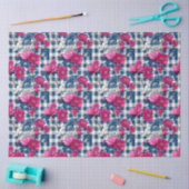 Rosa und blaue Blumen Schwarzer Gingham Dekoupage Seidenpapier (Basteln)